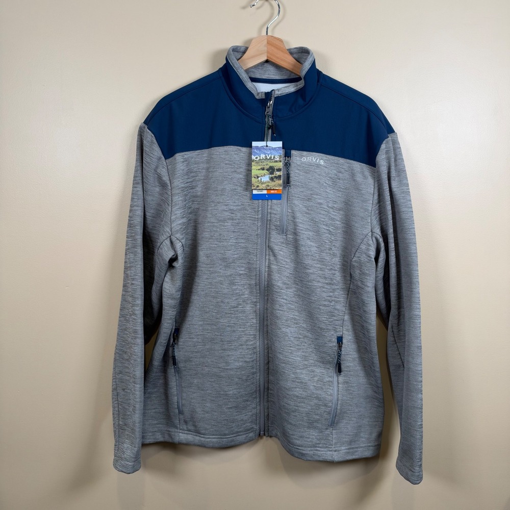 Orvis Full Zip Jacket Mens L Grey Blue Regular Colorblock Fleece Lined Outdoor